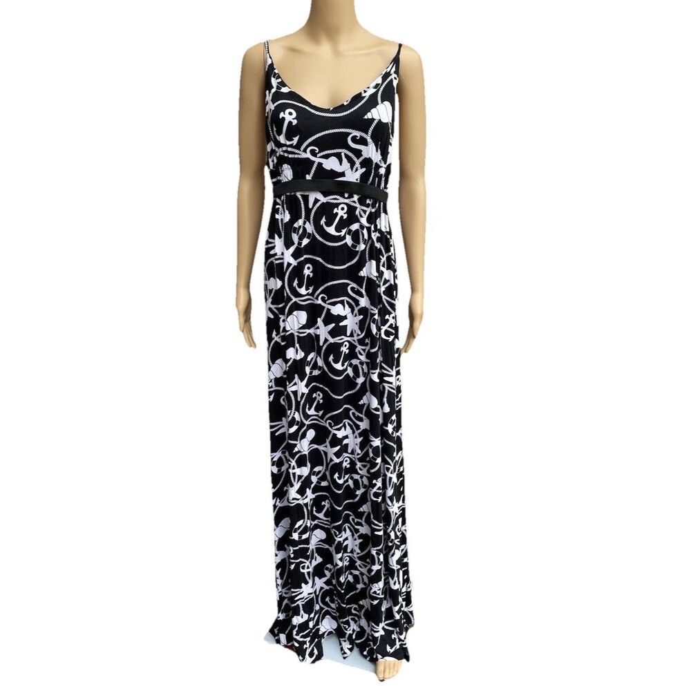 XL MacBeth Collection Navy White Nautical Anchor Starfish Shell Maxi Dress‎